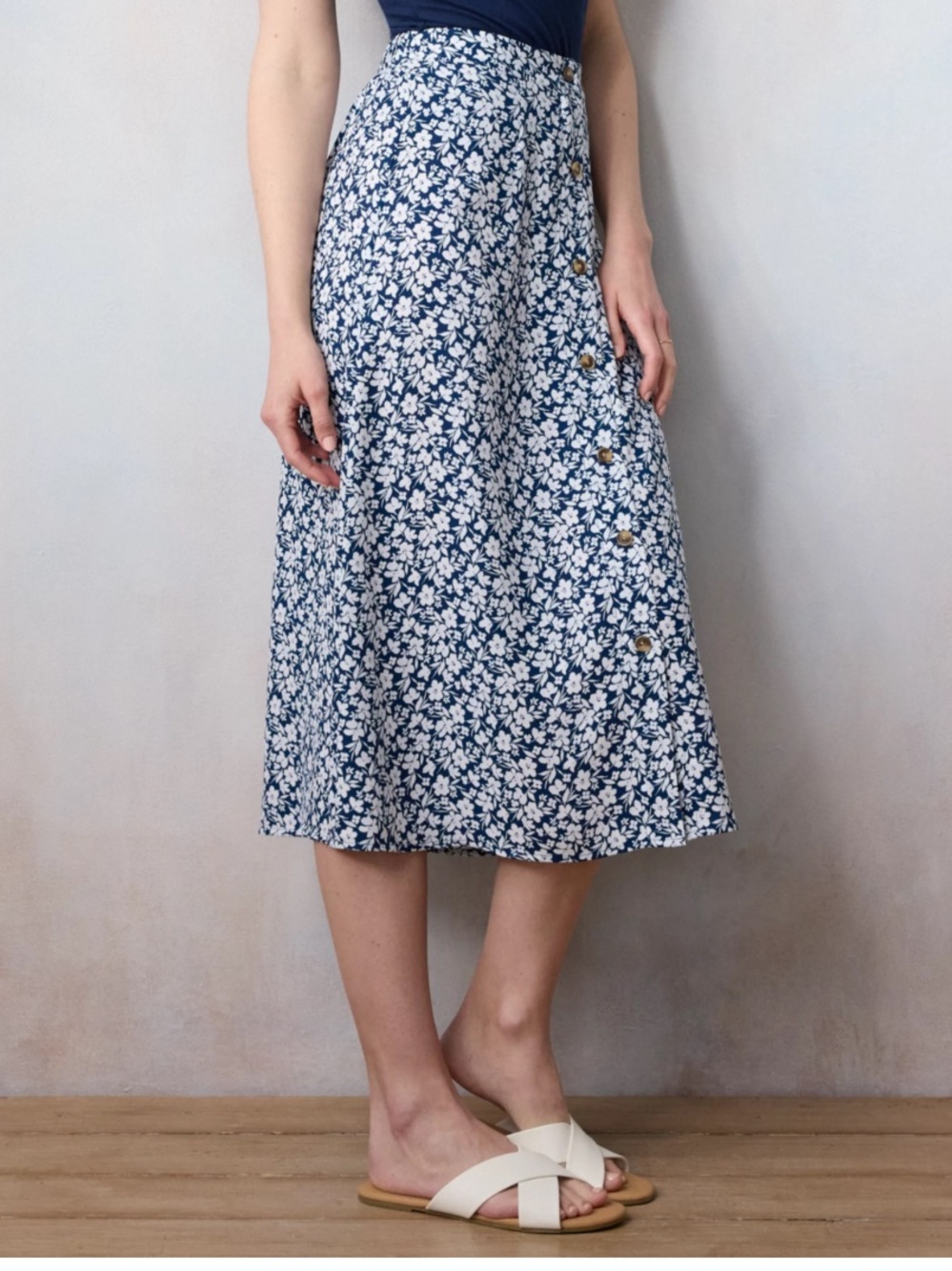 LC button front high waist midi skirt
